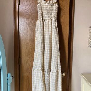 Beige Gingham Maxi Dress